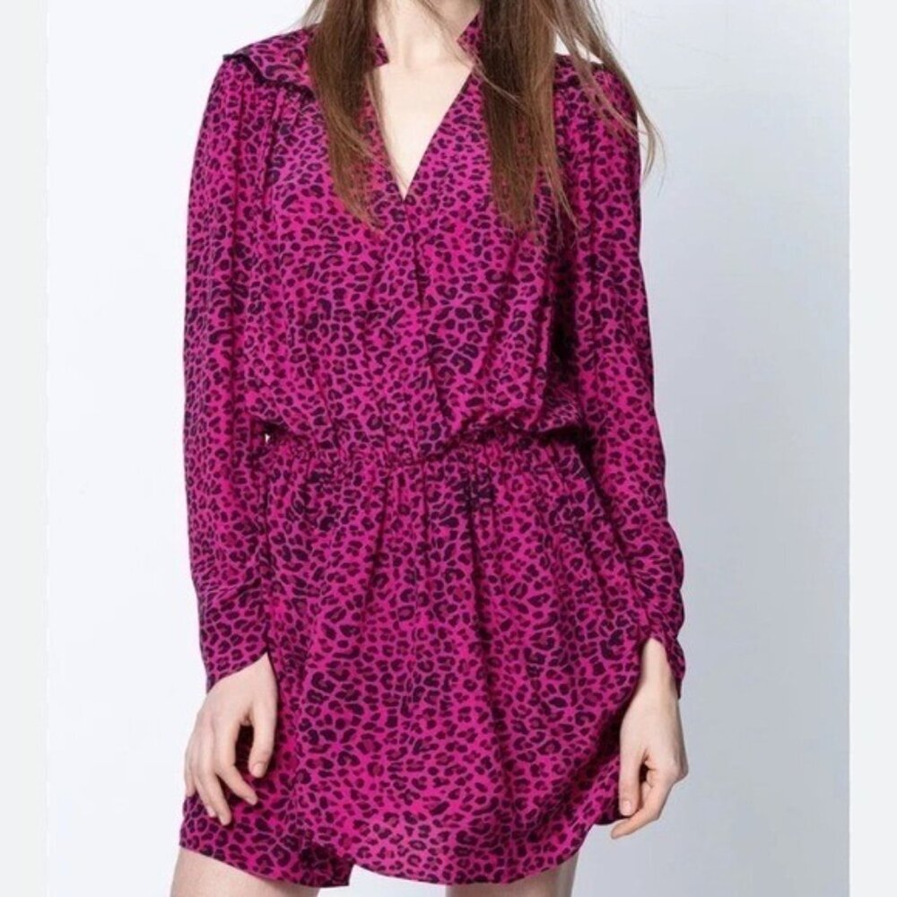 ZADIG & VOLTAIRE Reveal Print Leo Leopard Print Long Sleeve Mini Dress Sz Small - Picture 8 of 8